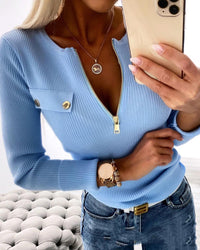 New Fashion Zipper Twist Wool Top