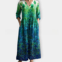 European And American-style Printed Casual Loose-fitting Long-sleeve Dress