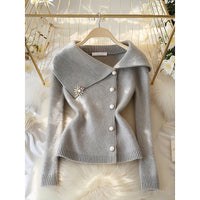 Idle Style Super Nice Gray Large Lapel Women's Sweater