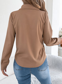 Women's Elegant Crinkled Solid Color Button Long Sleeve Office Shirt