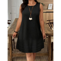 Womens Black Sleeveless Crew-Neck Casual Dress
