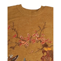 Loose Fit Short Sleeve Sweater Embroidered Deer Plum