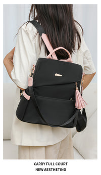Oxford Cloth Stitching Women'S Backpack Anti-Theft Back Zipper Girls Schoolbag Casual Travel Double Shoulder Backpack