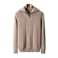 Men's Diamond-Pattern Sweater Casual Stand Collar Long Sleeves