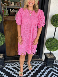 Womens Fashionable Lace Short-sleeve Dress