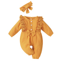 Cotton And Linen Lace Flying Sleeves Solid Color Romper For Girls