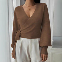 Autumn And Winter Irregular Lace-up Elegant Wool Short Clothes Top