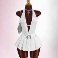 Deep-V Pleated Mini Dress For Women