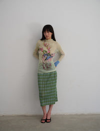 Micro-translucent Pleated Irregular Print High-neck Slim-fit Base T-shirt