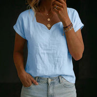Women's Casual Solid Color Short-Sleeve T-Shirt Heart-Neckline Simple Top