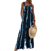 European And American Print Sleeveless Loose Casual Suspender Jumpsuit Wide Leg Pants Women