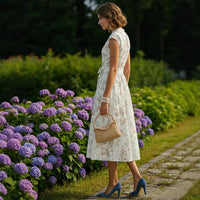 Printed Crew-Neck Sleeveless Elegant Dress For Women