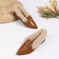 Pointed Toe Horsebit Buckle Toe Cap Plus Size Fluffy Shoes