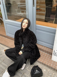 Women's Mid-length Stand Collar Loose Thick Fleece Coat