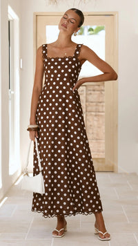 Polka-dot Print A-line Dress With Lace Trim