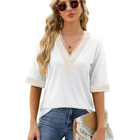 Womens Loose Top With Golden Lace Panels And Three-Quarter Sleeves