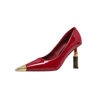 Shallow-mouth Sexy Anti-collision Metal Toe Patent Leather Shoes