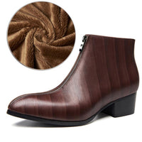 Men's Pointed Toe Leather High-Top Zipper Boots