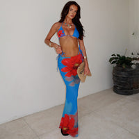 Summer Printed Sexy Lace-up Skirt Three-piece Set