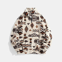 Men's Ethnic-pattern Zip-up Plush Hoodie