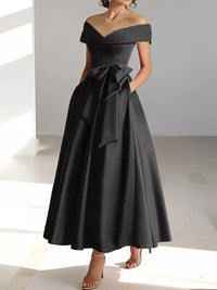 Satin Gown New Style Banquet Dress Off-shoulder Midi Length