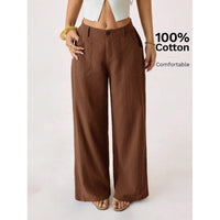 New Cotton-linen Womens Mid-rise Casual Commuter Wide-leg Pants