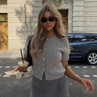 Single-breasted Cable-knit Sweater Short-sleeved Top