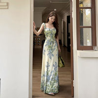 Ruffled Waistline Printed Backless Dress For Women