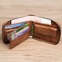 First Layer Cowhide Zipper Card Holder Driver's License Wallet Wallet