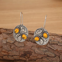 Women's Retro Floral Orange Gemstone Earrings