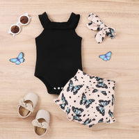 Girls' Vest Onesie Shorts Three-piece Set