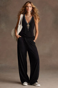 V-neck Sleeveless Tank Top And Wide-leg Pants Set Relaxed Fit