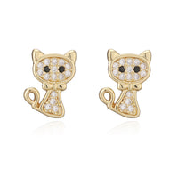 Cute Copper-Plated 18K Gold Zircon Cat And Bee Stud Earrings