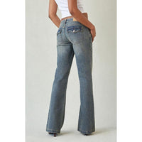 Washed Distressed Slim-fit Vintage-style Bootcut Jeans
