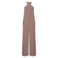 Elegant Commute Halterneck Wide-Leg Pants Suit For Women