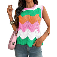 Summer Crew-Neck Knitted Top Dopamine Short Sleeves