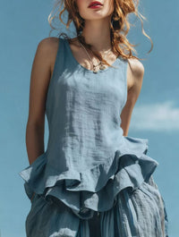Casual Fashion Sleeveless Top With A Ruffled Hem