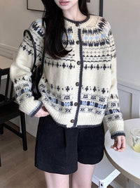 Autumn And Winter Women's Contrast Color Loose Fairisland Knitted Cardigan