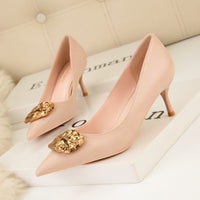 Women's Fashion Shallow Mouth Metal Buckle Party High Heels