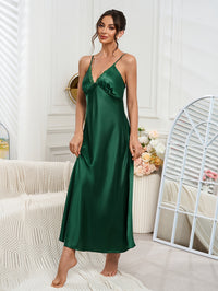 Pajamas Solid Color Faux Silk Slip Dress Backless Nightgown Loungewear