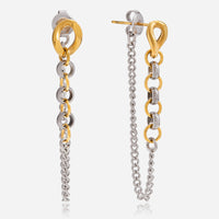 18K Gold Stainless Steel Gold And Silver Color Matching Chain Tassel Earrings