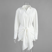 Laid-back Solid-color Belted Wrap Shirt Dress For A Relaxing Getaway