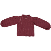 Children's Pullover Sweater Lace Cutout Knit Sweater Puff Sleeve Top