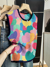 Sleeveless Vest For Women Early Spring Retro Color-block Knit
