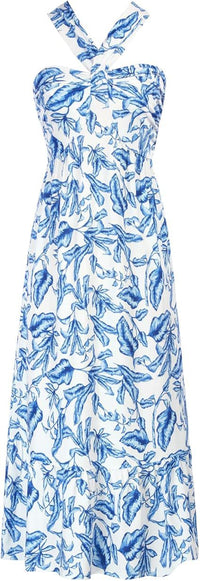 Cross-strap Halterneck Sleeveless Floral Maxi Dress