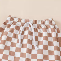 Summer Boys' And Kids' Popular Short Top Plaid Shorts Two-piece Set