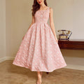 Womens Boat-Neck Jacquard Sleeveless Elegant Waist-Cinching Maxi Dress