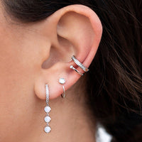 Silver Needle Chain Opal Earrings