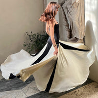 Strap Contrast Color Dress Chiffon Skirt Summer Holiday Women