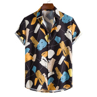 Casual Polo Collar Slim-fit 3D Printed Men's Shirt